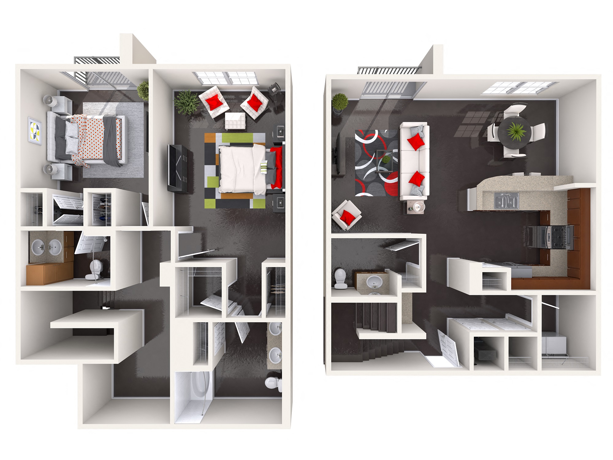 Floor plan for 2 beds, 2.5 baths, 1532 sqft
